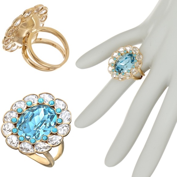 Swarovski Azore Blue White Crystal Ring - Picture 4 of 8